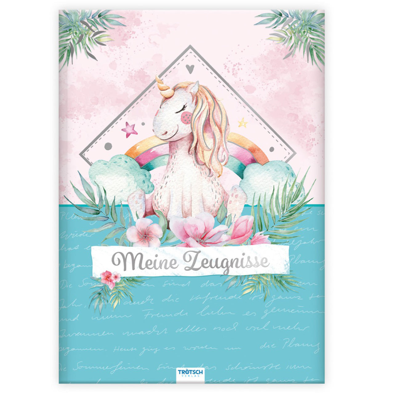 TRÖTSCH Zeugnismappe A4 Einhorn · 10 Einsteckfolien · Effekt-Folie silber