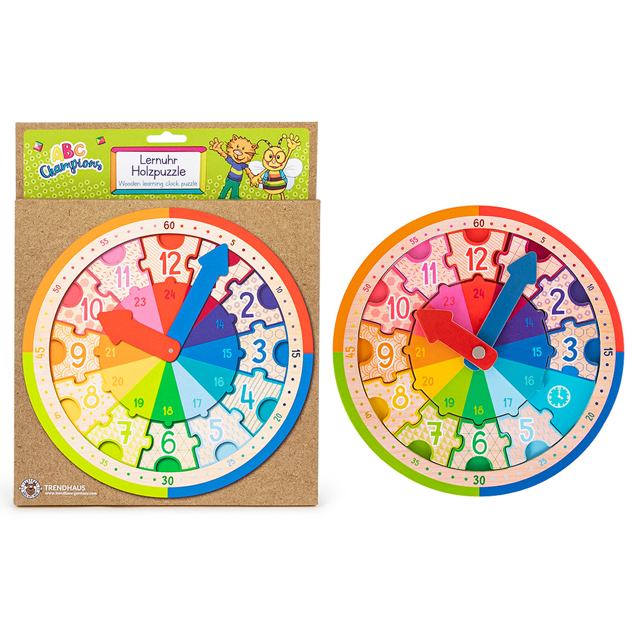 Trendhaus ABC Spaß Lernuhr mit Holzpuzzle