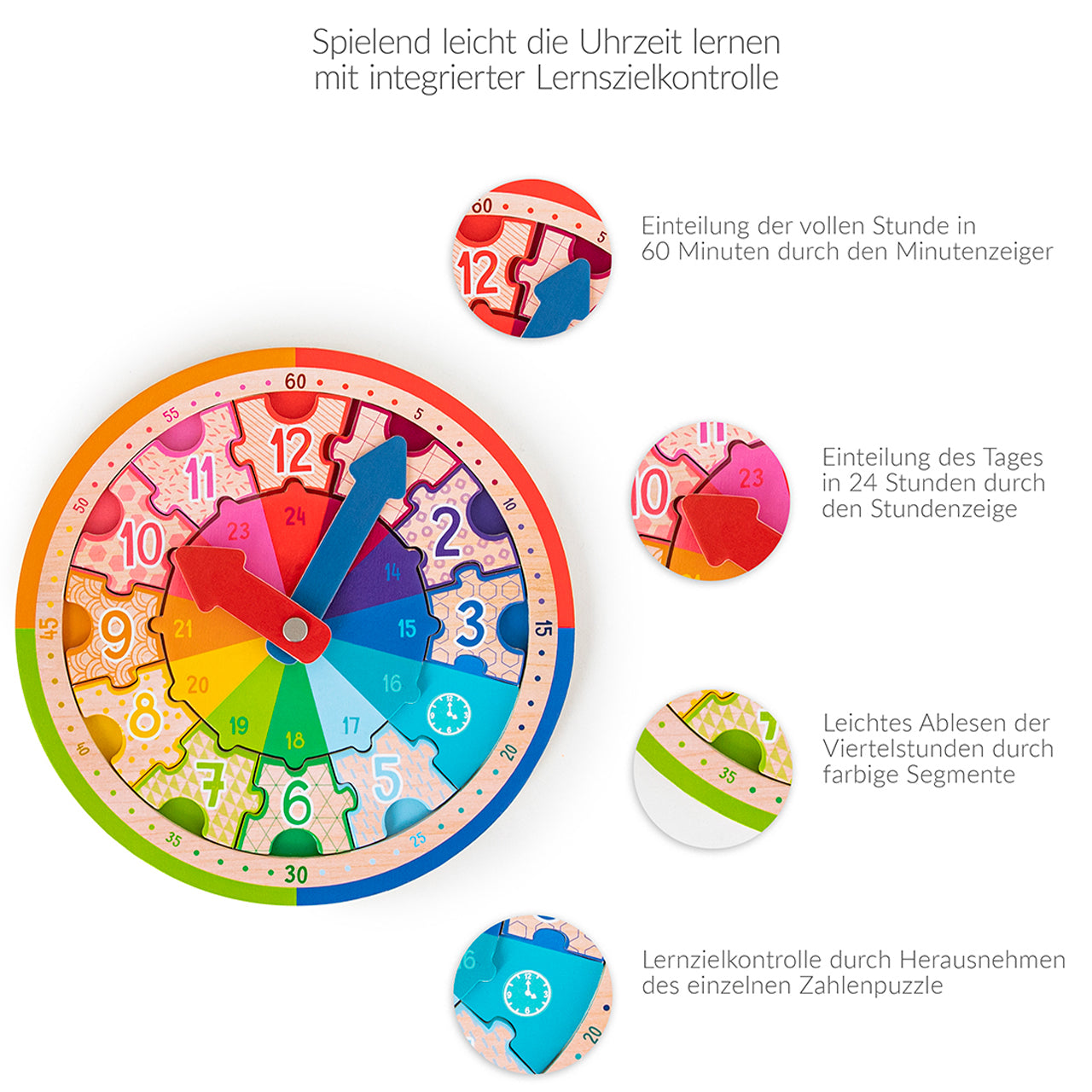 Trendhaus ABC Spaß Lernuhr mit Holzpuzzle