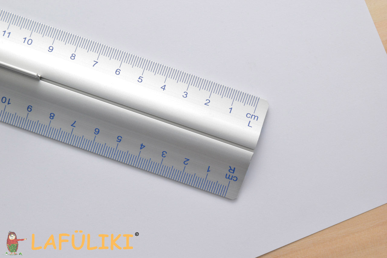 Wedo-Aluminium-Lineal-30-cm-Linkshaender-Rechtshaender-mit-Griffleiste-ruschfest-lafueliki