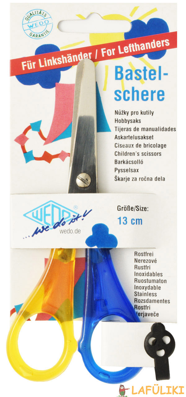 Linkshänder Bastelschere abgerundet 13cm farbe blau-gelb