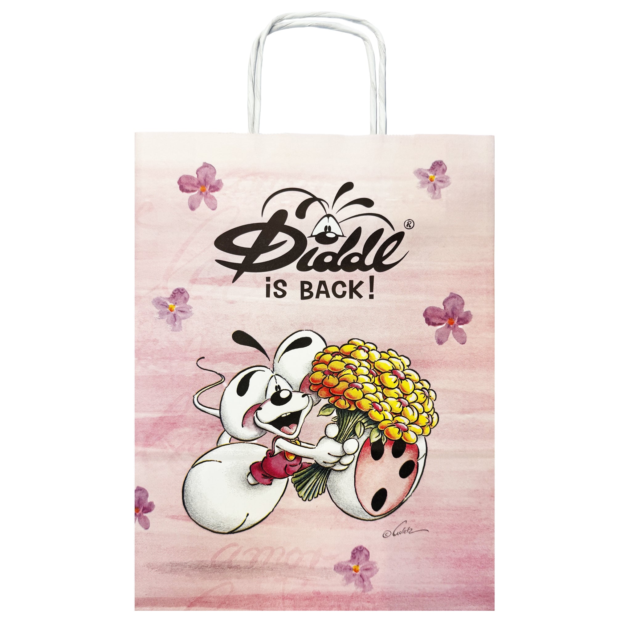 Diddl Geschenktüte groß · Rosa · Diddl & Diddlina mit Blumen