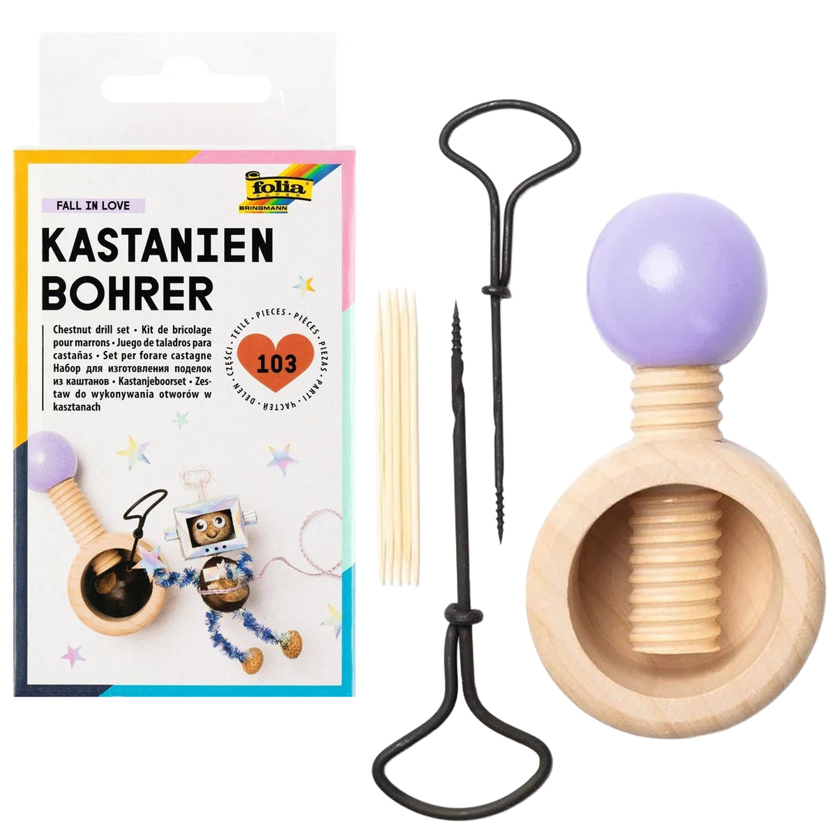 Folia Kastanienbohrer-Set · mit Holzhalterung & 2 Bohrern
