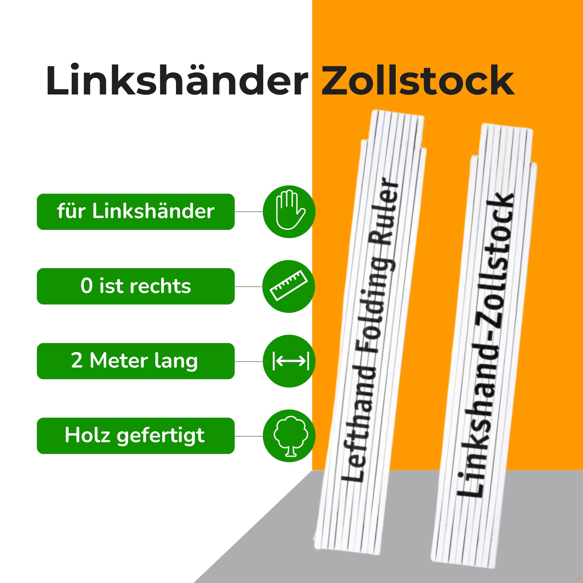 Linkshänder Zollstock 2m