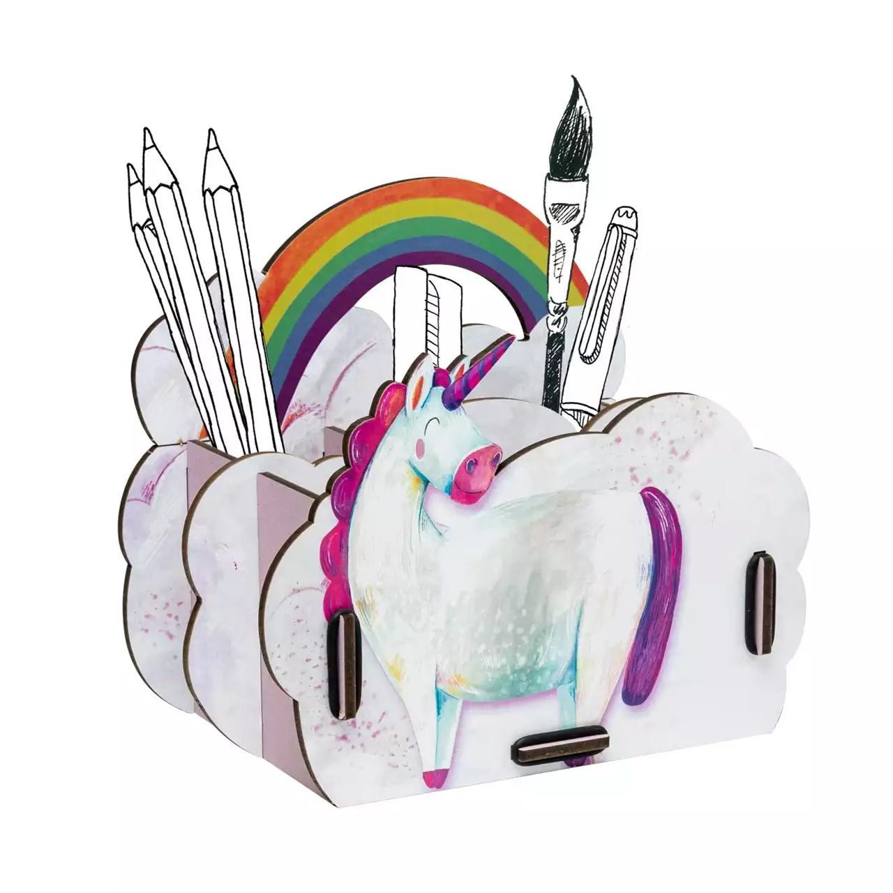 werkhaus-stiftebox-einhorn-regenbogen-stiftehalter-fuer-kinder-4-faechern-nachhaltig-made-in-germany-ansicht-mit-deko-lafueliki
