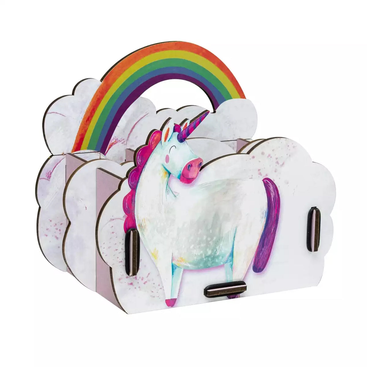WERKHAUS® Stiftebox Einhorn & Regenbogen – nachhaltiger Stiftehalter für Kinder mit 4 Fächern, aus MDF-Holz, farbenfrohes Design mit Einhorn und Regenbogen, ideal für Stifte, Pinsel & Bastelzubehör, Made in Germany