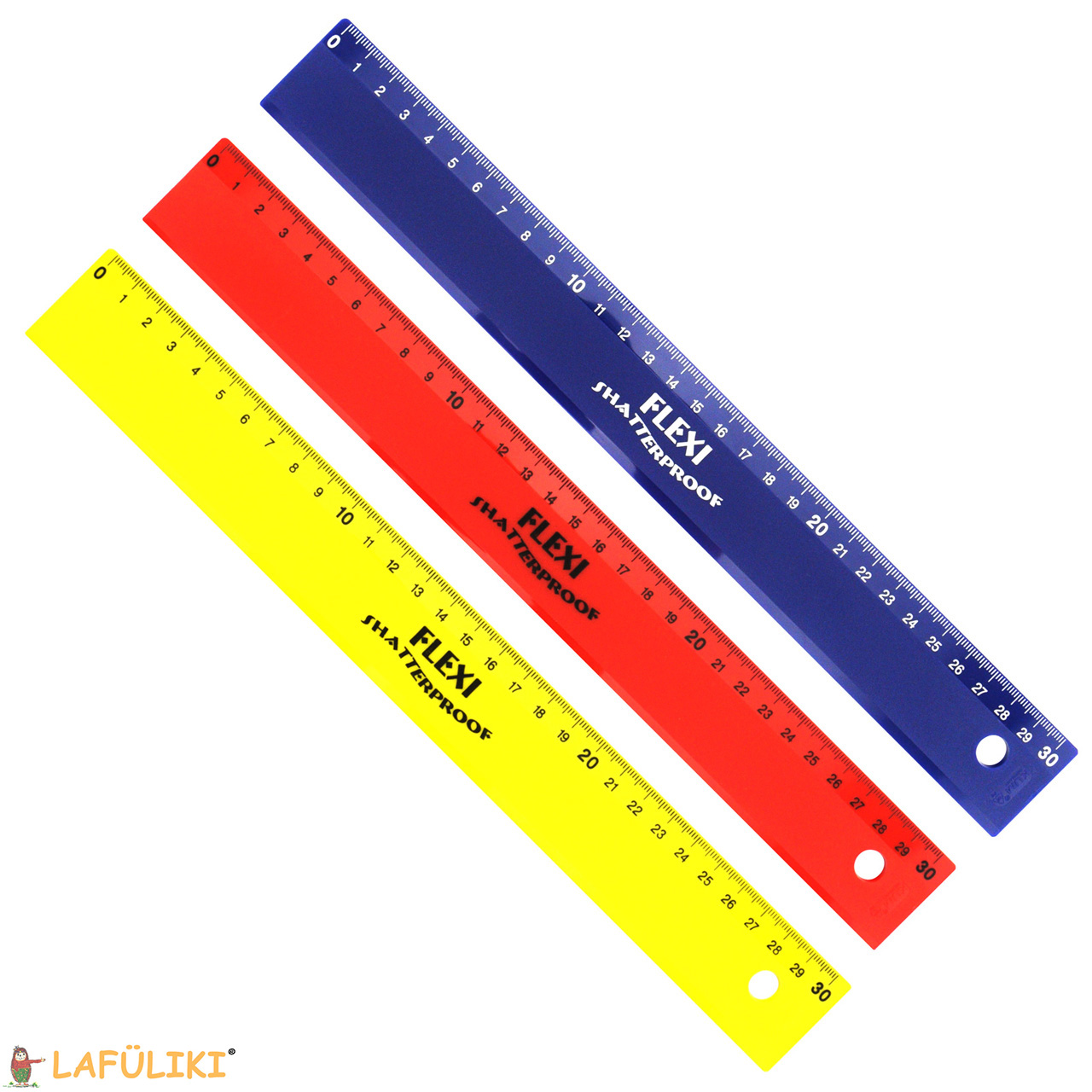 KUM-Kunststoff-Lineal-30cm-2011639-rot-blau-gelb-Schullineal-rechtsaender-lafueliki