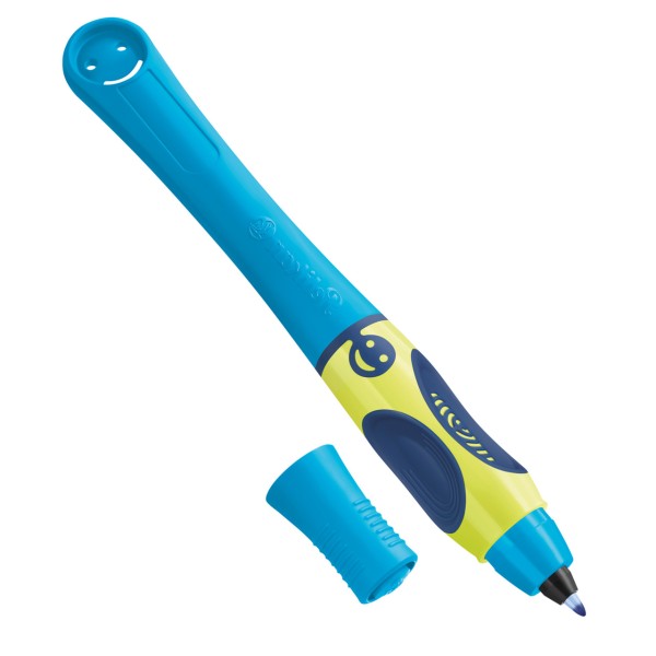 Das Bild zeigt den Pelikan Griffix Tintenroller für Linkshänder in der Farbe Neon Fresh Blue - blau-grün.