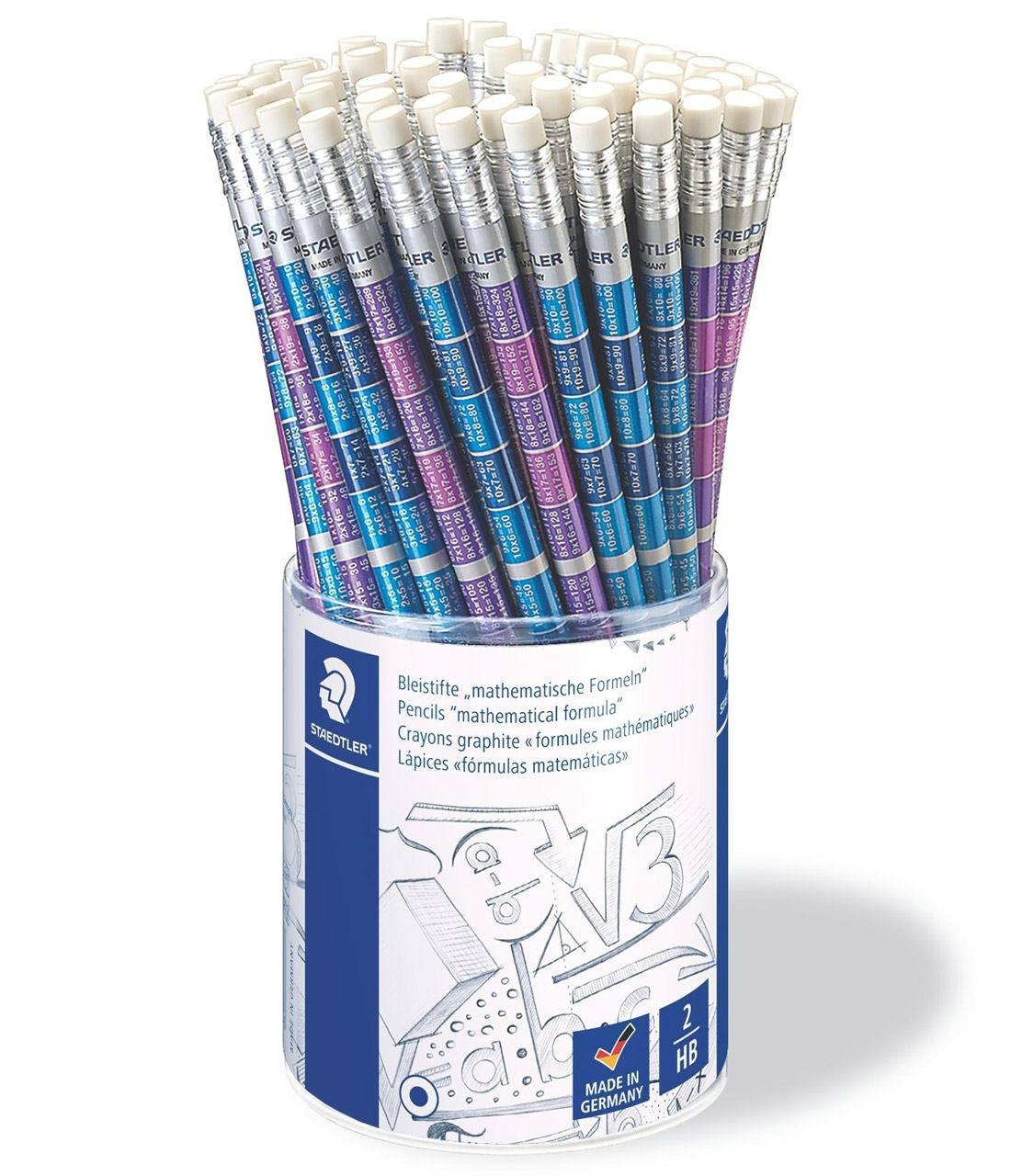 60 Rechen Bleistifte mit Radiergummi mit dem 1x1 18 cm 