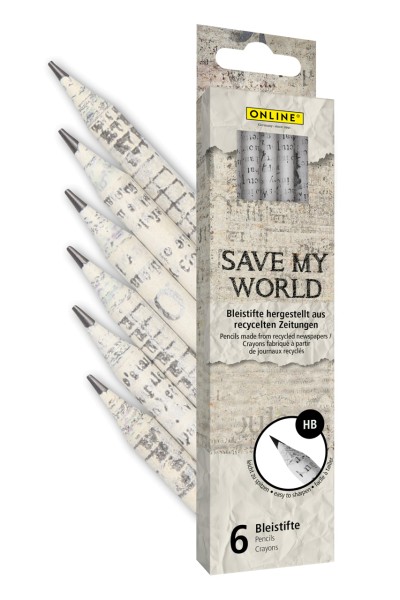 ONLINE Bleistifte HB · 6er Set · aus recyceltem Zeitungspapier