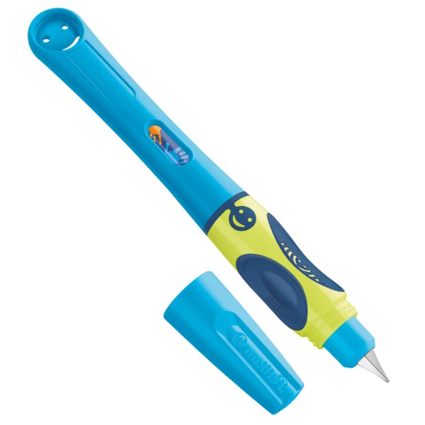 Das Bild zeigt den Pelikan Griffix 4 Füller für Linkshänder in der Farbe Neon Fresh Blue - blau-grün.