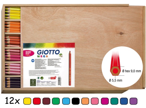 Giotto 144 Mega Hex Farbstifte in Holzbox