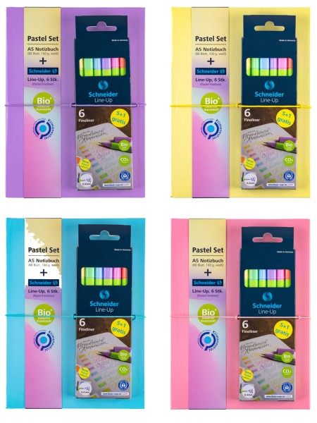 Notizbuch Pastell + Fineliner Line-Up 6er Set · Pastell